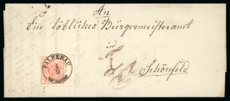 Stamp of Austria 1850 3kr marginal example on cover