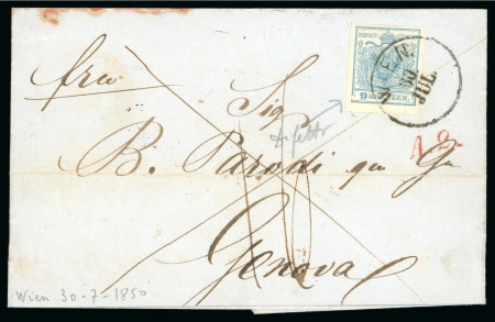 Stamp of Austria » Vienna and Suburbs (Wien und Vorstädte) Vienna. 9kr on early cover to Sardinia