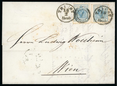 Stamp of Austria » Vienna and Suburbs (Wien und Vorstädte) Vienna. 1850 9kr (2) on incoming cover to Vienna with "1" cancel