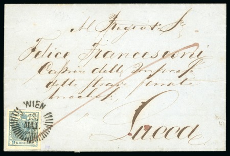 Stamp of Austria » Vienna and Suburbs (Wien und Vorstädte) Vienna. 1850 9kr in a greyish shade use, on 18.5.1852