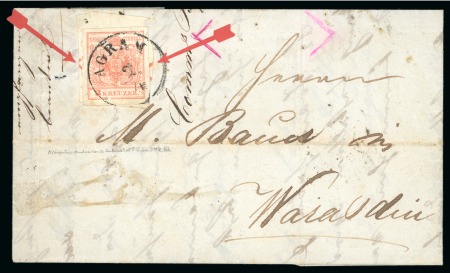 Stamp of Austria » Croatian-Slavonian Military Frontier (Kroatisch-Slavonische Militärgrenze) Agram - Croatian-Salvonian Military Frontier. 1850 3kr applied on sheet margin with two partial St. Andrew's crosses