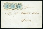 Stamp of Austria » Banat-Serbian Military Frontier (Banatisch-Serbische Militärgrenze) Alt-Orsova, in modern day Romania - Banat-Serbian Military Frontier. 1850 9kr strip of three on cover