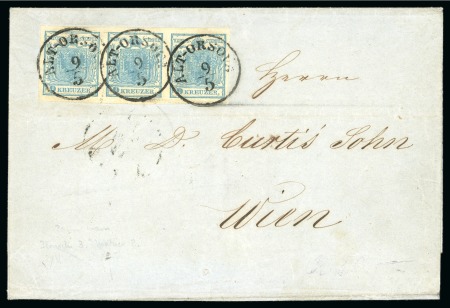 Stamp of Austria » Banat-Serbian Military Frontier (Banatisch-Serbische Militärgrenze) Alt-Orsova, in modern day Romania - Banat-Serbian Military Frontier. 1850 9kr strip of three on cover