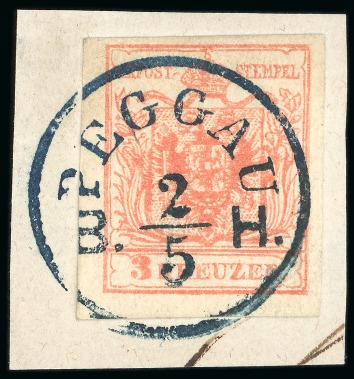 Stamp of Austria » Styria (Steiermark) Peggau - Styria (Steiermark). 1850 3kr & 9kr, tied in blue, Müller 2094a+b