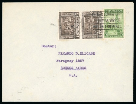 Stamp of Thematics » Sport and Games » Football 1930 World Cup: 1930 Envelope with World Cup machine cancel "EN 1930 EUROPA Y AMERICA DISPUTARAN SUPREMACIAS EN FOOTBALL"