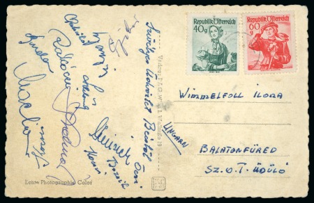 Stamp of Thematics » Sport and Games » Football 1952 Postcard mailed from Vienna with the signatures of the "Golden Team" of Hungary