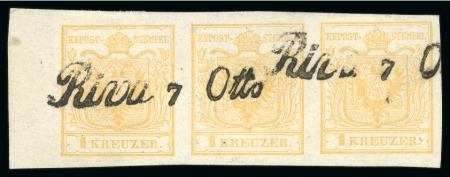 Stamp of Austria » Tyrol (Tirol) Riva - Tyrol (Tirol). 1850 1kr in marginal strip of three