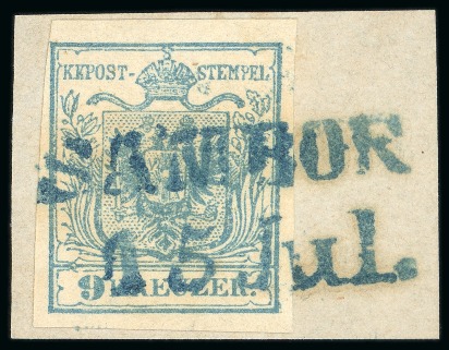 Stamp of Austria » Galizia (Galizien) Sambor, in modern day Ukraine - Galizia (Galizien). 1850 9kr, Müller 2443a in blue