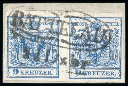 Stamp of Austria » Moravia (Mähren) Battelau - Moravia (Mähren). 1850 9kr pair, Müller 165a