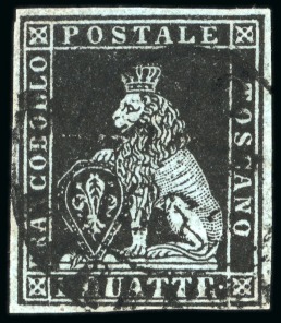 Stamp of Italian States » Tuscany 1851-52 1q black on blue, fine to good margins, neat black cds