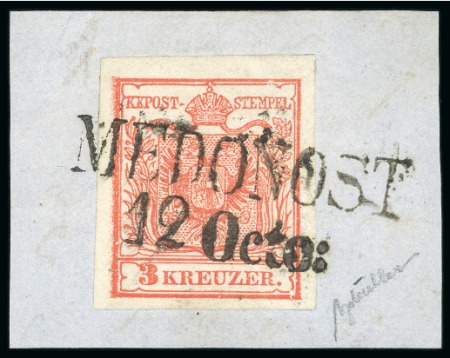 Stamp of Austria » Bohemia (Böhmen) Medonost - Bohemia (Böhmen). 1850 3kr, outstandingly fresh and large margined,