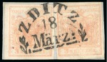 Stamp of Austria » Bohemia (Böhmen) Zditz - Bohemia (Böhmen). 1850 3kr, two fragments, Müller 3324a+b