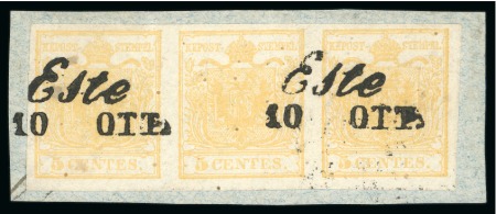 Stamp of Austria » Lombardy Venetia 1850-54 5c yellow-ochre, strip of three