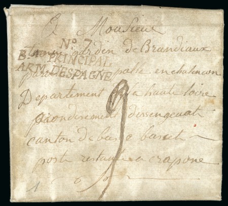 Stamp of Spain 1810 Entire from Girona to France with manuscript "No. 7 / B.AU PRINCIPAL / ARM. D'ESPAGNE"