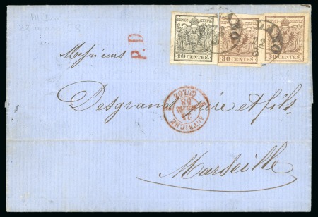 Stamp of Austria » Lombardy Venetia 1853-57 30c (2) and MP 10c on cover to France