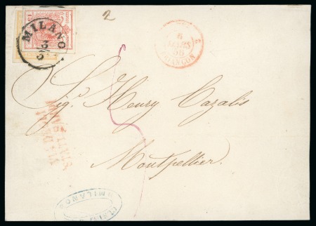 Stamp of Austria » Lombardy Venetia 1850-54 5c applied on 1856 printed-matter cover front