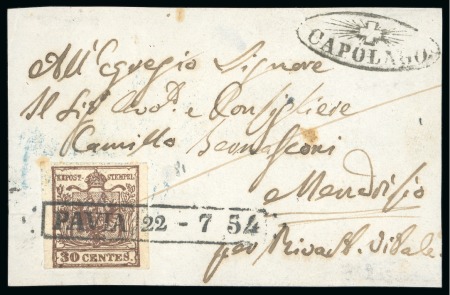 Stamp of Austria » Lombardy Venetia 1850 30c on cover to Switzerland, in combination with "Strahlstempel"