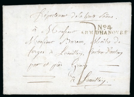 Stamp of German States » Hannover 1813 Entire from Lunebourg to Loeuilley, France, with a fine strike of "No. 4 / ARM. D'HANOVRE" hs
