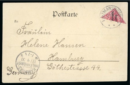 Stamp of Germany » German Colonies » German South-West Africa 1900 Picture postcard of a military company at Keetmanshoop with 1898-99 10pf diagonal bisect