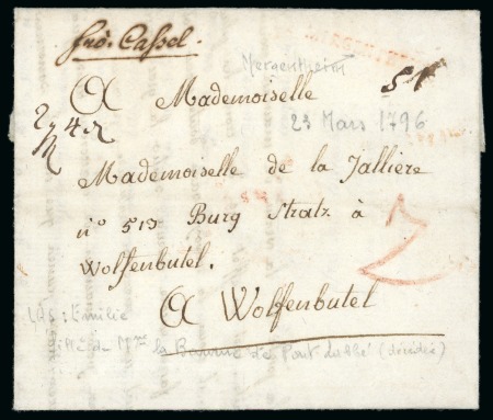 Stamp of German States » Wurttemberg 1796 (Mar 23) Entire with "DE MERGENTHEIM" s/l hs in red at top right