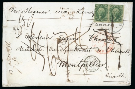 Stamp of United States 1856 Envelope from the French Consulate in Richmond, Virginia, to France, with 1851-57 10c type II imperf. pair
