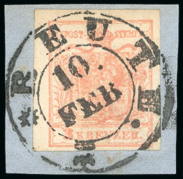 Stamp of Austria » Tyrol (Tirol) Tyrol (Tirol). 1850 First-Issue assembly of 44 usages, nearly all on piece and one cover