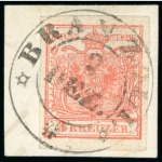 Stamp of Austria » Tyrol (Tirol) Tyrol (Tirol). 1850 First-Issue assembly of 44 usages, nearly all on piece and one cover