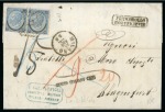 Stamp of Italy 1866 (Aug 24) Entire from Milan to Austria with 1865 20c on 15c pair, underpaid with "FRANCOBOLLO / INSUFFICIENTE" and "DEBITO ITALIAN CENT." hs