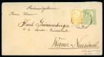 Stamp of Hungary 1871 litho 3kr green postal stationery envelope combined with engraved 2kr
