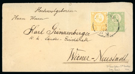 Stamp of Hungary 1871 litho 3kr green postal stationery envelope combined with engraved 2kr