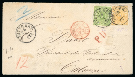 Stamp of German States » Wurttemberg 1869 1kr yellowish green and 14kr light orange-yellow,