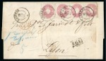Stamp of German States » Saxony 1863 1ngr lilac-red, two singles and one pair, on rare underpaid cover to France