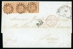 Stamp of German States » Bavaria 1850-58 6kr pl. II, strip of three on cover to Paris