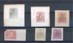Stamp of Belgium » Belgique. 1866-67 Petit Lion (COB 22-25) Lot de six épreuves des coins : une du 2c adopté, quatre du 6c et une du 8c non adoptés