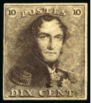Stamp of Belgium » Belgique. 1849 Epaulettes - Émission COB N°1, 10 cent. brun très bien margé neuf avec