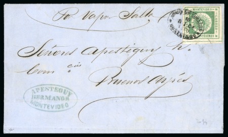 Stamp of Uruguay 1859 180c green, rate cover from Montevideo to Buenos