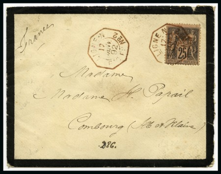 Stamp of China » Foreign Post Offices » French Post Offices 1892 (Jan 17) Envelope to France franked by Type Sage 25c black on rose, tied by octagonal "LIGNE N/PAQ. FR. N°2" ds in red