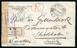 Stamp of China » Foreign Post Offices » Russian Post Offices 1917 (March 20) Registered cover from Shanghai to Stockholm, franked on reverse by Russia 1908-18 10k pair