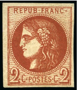 Stamp of France » Emission de Bordeaux 1870 1870, Y&T n°40Bf 2 centimes rouge-brique foncé report