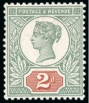 Stamp of Great Britain » 1855-1900 Surface Printed » 1887-1900 Jubilee Issue & 1891 £1 Green 1899 2d Jubilee colour trial with orange-brown duty plate and green head plate, mint l.h.