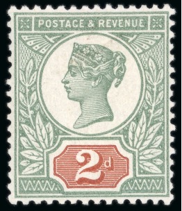 Stamp of Great Britain » 1855-1900 Surface Printed » 1887-1900 Jubilee Issue & 1891 £1 Green 1899 2d Jubilee colour trial with orange-brown duty plate and green head plate, mint l.h.