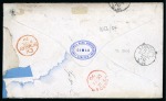 Stamp of India 1870 (Sep 30) Envelope from Simla to England with boxed "INSUFFICIENTLY PAID / FOR BRINDISI ROUTE / DEFICIENT POSTAGE / 3d"