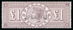 Stamp of Great Britain » 1855-1900 Surface Printed » 1883-84 & 1888 High Values 1888 Wmk Three Orbs £1 brown-lilac JB with "SPECIMEN" type 11 overprint