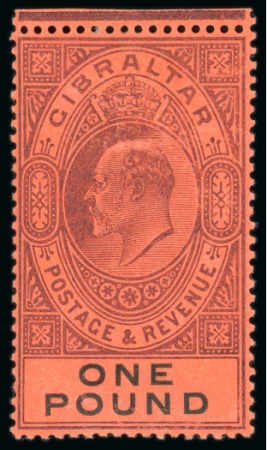 Stamp of Gibraltar 1903 4s, 8s and £1 mint lh, plus 1904-08 2s chalk surfaced paper mint