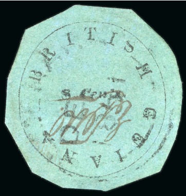 Stamp of British Guiana » 1850 Cotton-Reels (SG 1-8) 1850-51 8 cents black on blue-green, Townsend Type C, initials of postal clerk Wight "EDW", thin frame