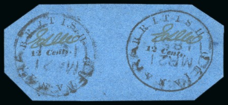Stamp of British Guiana » 1850 Cotton-Reels (SG 1-8) 1850-51 12 cents black on blue, Townsend Type C & B, the finest "Cotton Reel" multiple