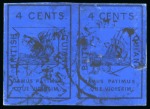 Stamp of British Guiana » 1852 Waterlow (SG 9-10) 1852 Waterlow 4 cent black on deep blue, extremely rare horizontal pair, LARGEST KNOWN MULTIPLE