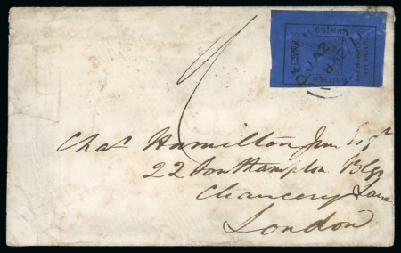 Stamp of British Guiana » 1852 Waterlow (SG 9-10) 1852 Waterlow 4 cent black on deep blue, used on JA 27 1852 cover to London