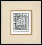 Stamp of British Guiana 1876-79 Ship issue, master die proof in black on glazed
