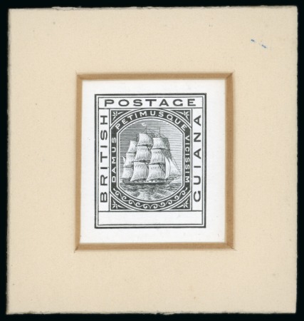 Stamp of British Guiana 1876-79 Ship issue, master die proof in black on glazed